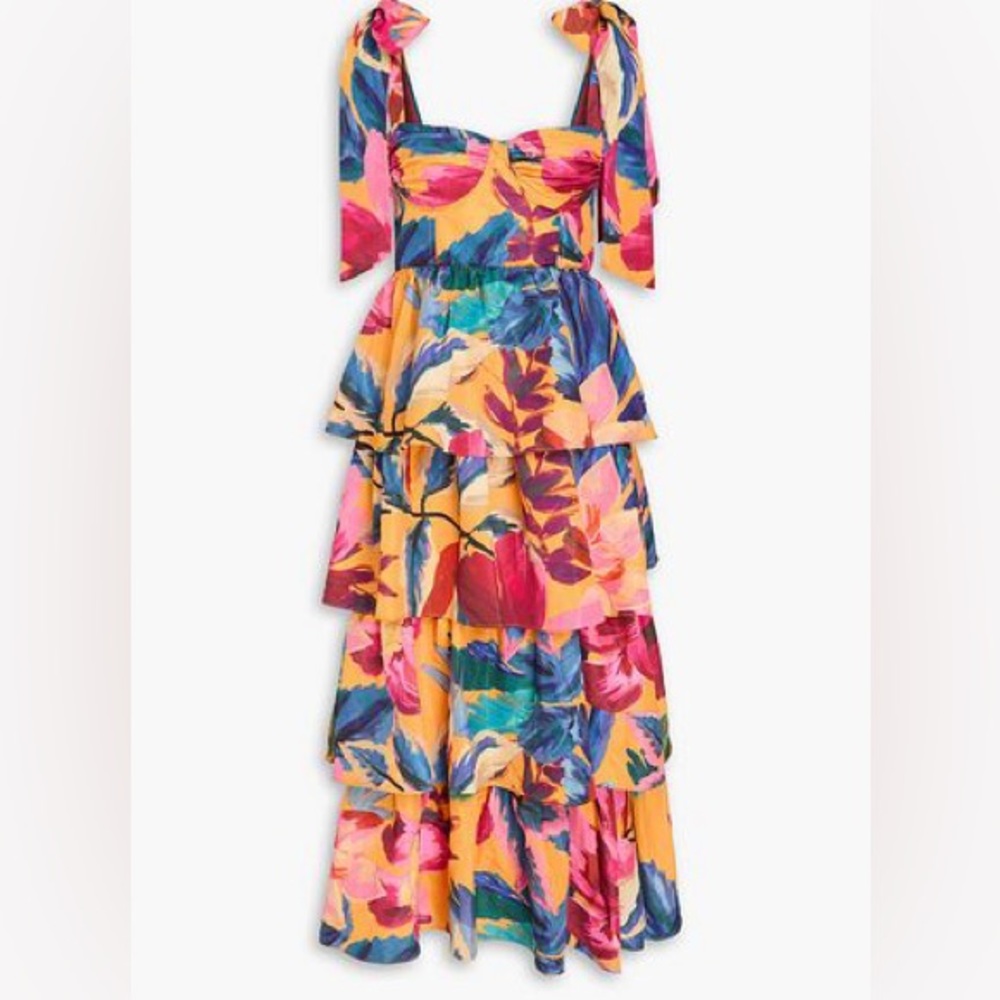 Farm rio yellow painted flowers midi cocktail formal dress size large